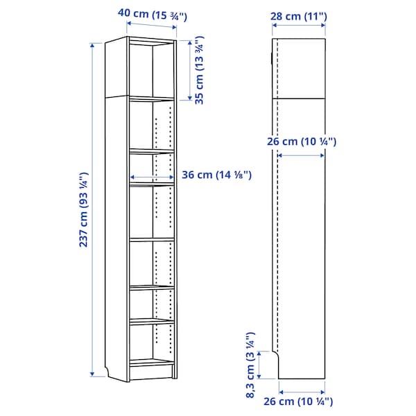 BILLY - Bookcase with top element, dark brown oak effect,40x28x237 cm