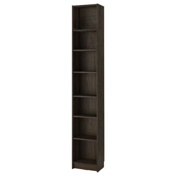 BILLY bookcase with height extension unit, dark brown oak effect, 40x28x237 cm