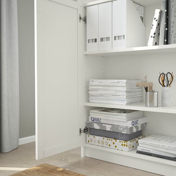 BILLY / OXBERG bookcase with panel/glass doors, white, 80x41x202 cm