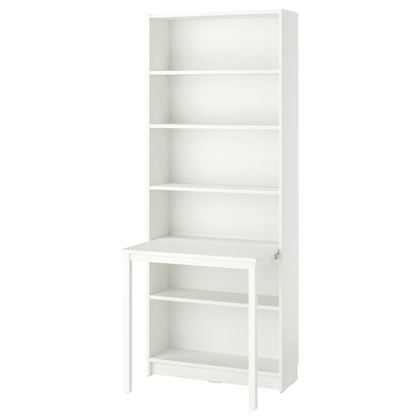 BILLY - Bookcase with desk, white, 80x202 cm