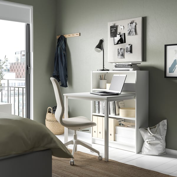 BILLY - BILLY Bookcase with desk, white, 80x106 cm
