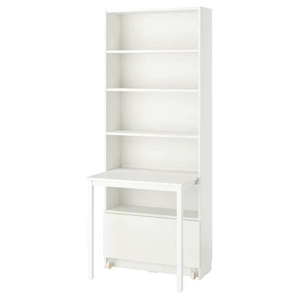 BILLY - Bookcase with desk and drawer, white, 80x202 cm