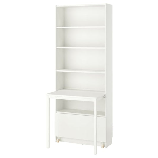 BILLY - Bookcase with desk and drawer, white, 80x202 cm