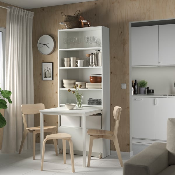 BILLY bookcase with desk and drawer, white, 80x202 cm