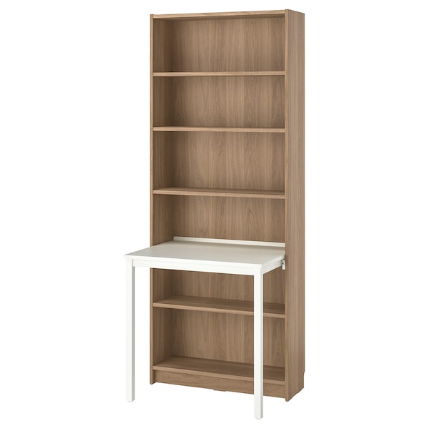 BILLY - Bookcase with desk, oak effect/white, 80x202 cm