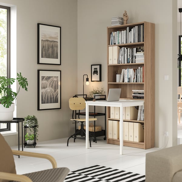 BILLY - BILLY Bookcase with desk, oak effect/white, 80x202 cm