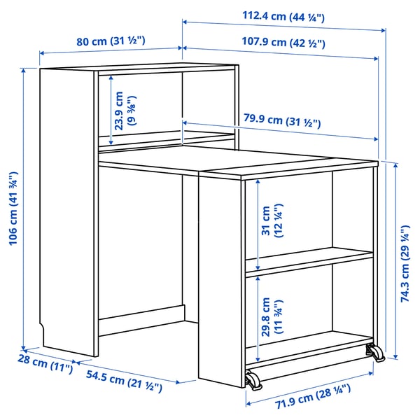 BILLY - BILLY Bookcase with foldable table, white, 80x33/112x106 cm