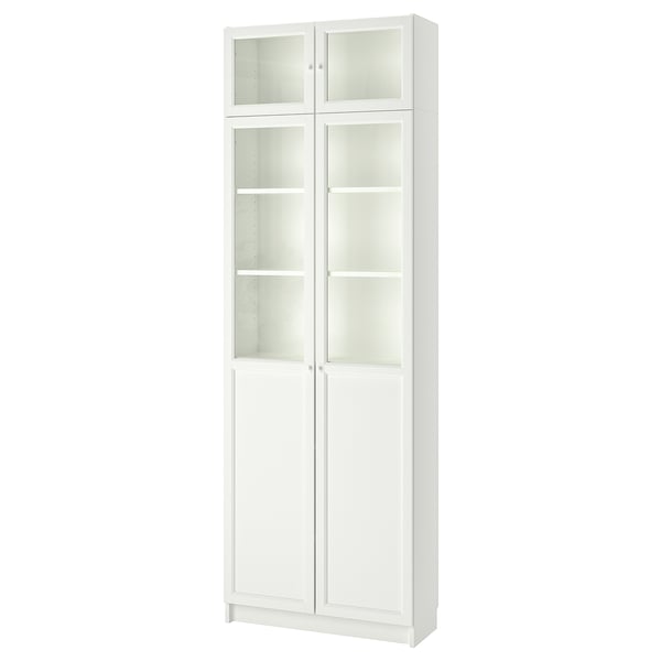 BILLY / OXBERG bookcase w hght ext ut/pnl/glss drs, white, 80x30x237 cm