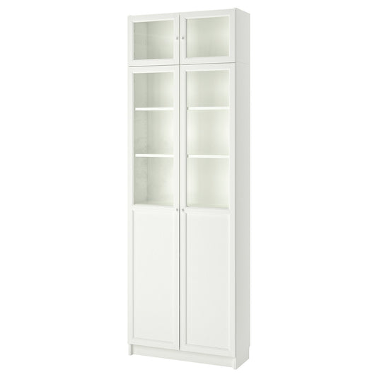 BILLY bookcase w hght ext ut/pnl/glss drs, white, 80x30x237 cm