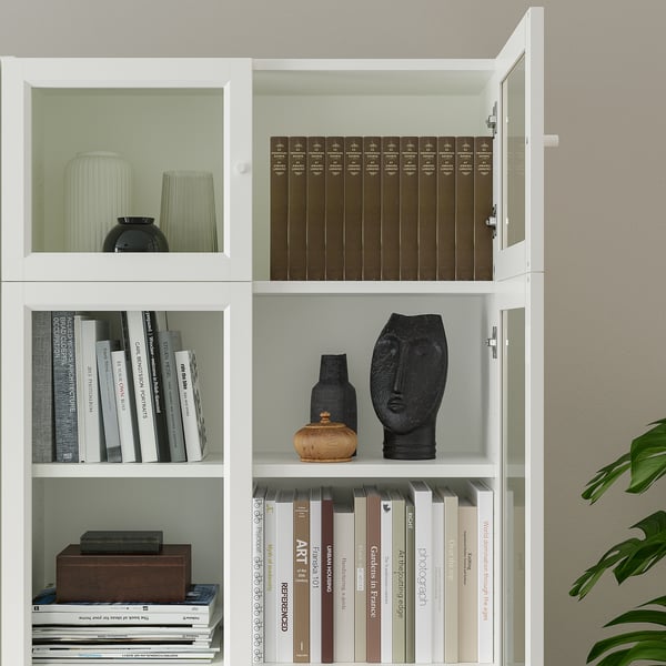 BILLY / OXBERG bookcase w hght ext ut/pnl/glss drs, white, 80x30x237 cm