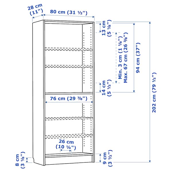 Ikea BILLY - Bookcase, brown walnut effect, 80x28x202 cm