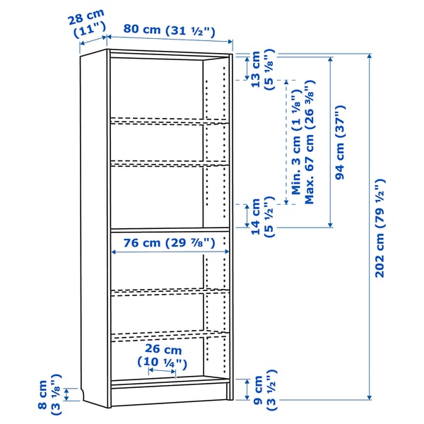 BILLY bookcase, brown walnut effect, 80x28x202 cm