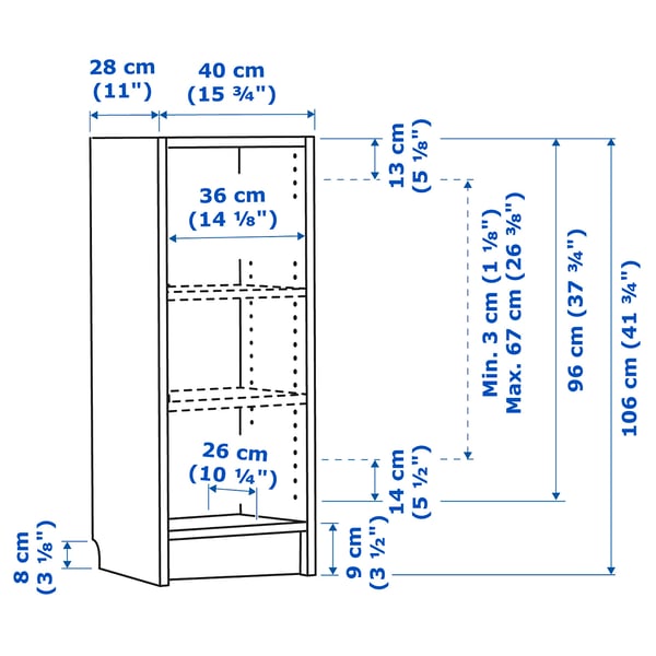BILLY bookcase, dark brown oak effect, 40x28x106 cm