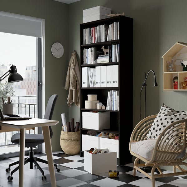 BILLY bookcase, dark brown oak effect, 80x28x202 cm