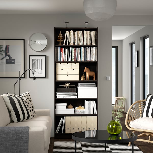 BILLY bookcase, dark brown oak effect, 80x28x202 cm