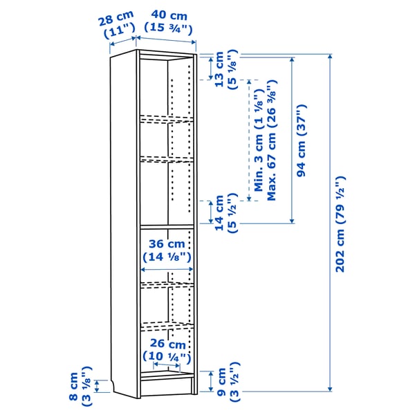 BILLY - BILLY Bookcase, black oak effect, 40x28x202 cm