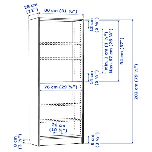 BILLY - Bookcase, black oak effect, 80x28x202 cm