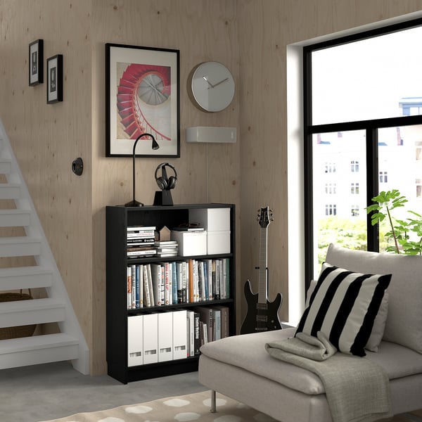 BILLY bookcase, black oak effect, 80x28x106 cm