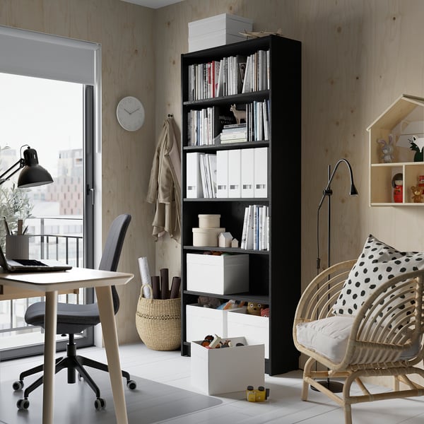 BILLY bookcase, black oak effect, 80x28x202 cm