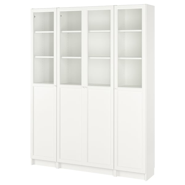 BILLY / OXBERG bookcase comb w panel/glass doors, white, 160x202 cm