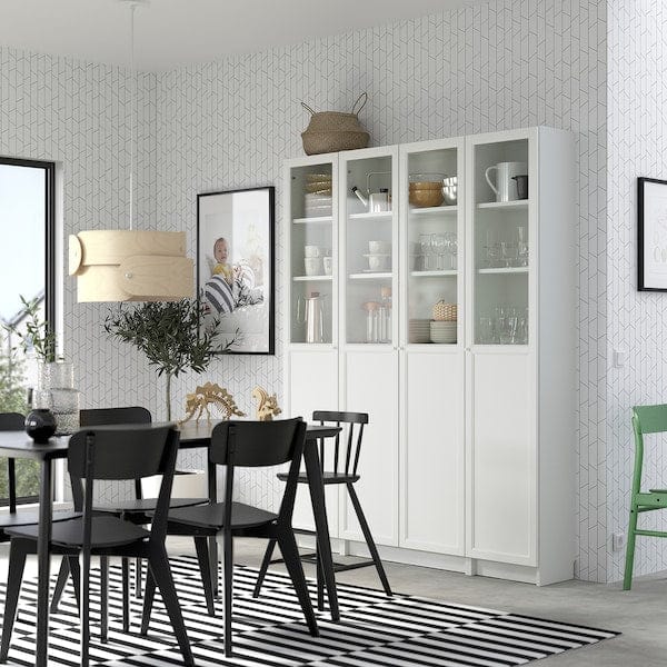 Ikea BILLY / OXBERG - Bookcase comb w panel/glass doors, white, 160x202 cm