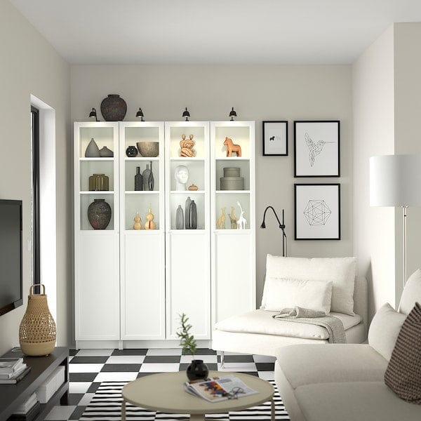Ikea BILLY / OXBERG - Bookcase comb w panel/glass doors, white, 160x202 cm