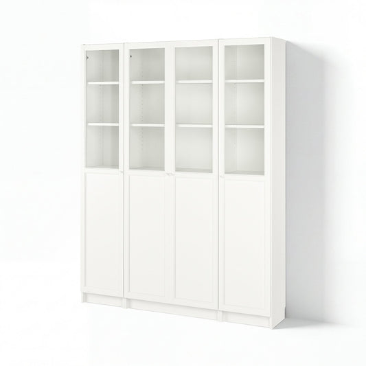 BILLY / OXBERG bookcase comb w panel/glass doors, white, 160x30x202 cm