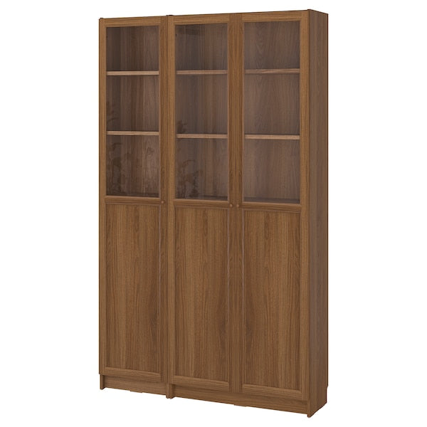 BILLY / OXBERG - Bookcase comb w panel/glass doors, brown walnut effect, 120x30x202 cm