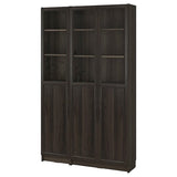 BILLY / OXBERG bookcase comb w panel/glass doors, oak effect dark brown, 120x30x202 cm