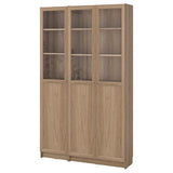 BILLY / OXBERG bookcase comb w panel/glass doors, oak effect, 120x30x202 cm