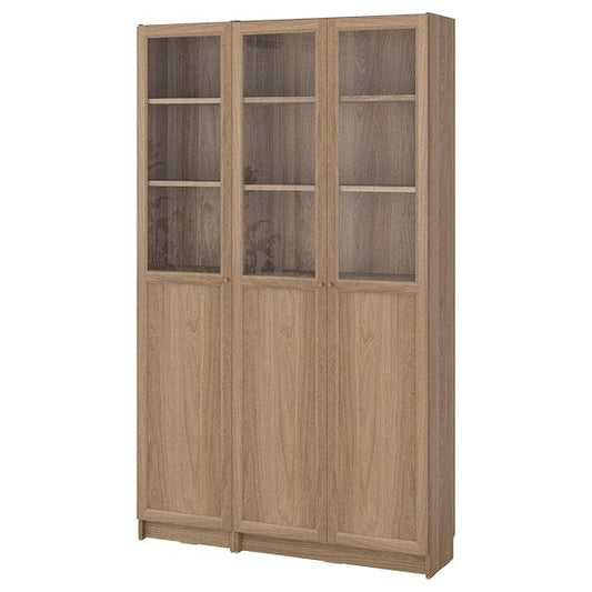 BILLY / OXBERG - Bookcase comb w panel/glass doors, oak effect, 120x30x202 cm