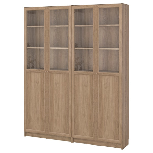 BILLY / OXBERG - Bookcase comb w panel/glass doors, oak effect, 160x30x202 cm