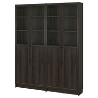 BILLY / OXBERG bookcase comb w panel/glass doors, dark brown oak effect, 160x30x202 cm