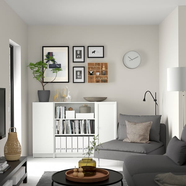 BILLY / OXBERG bookcase combination with doors, white, 160x106 cm