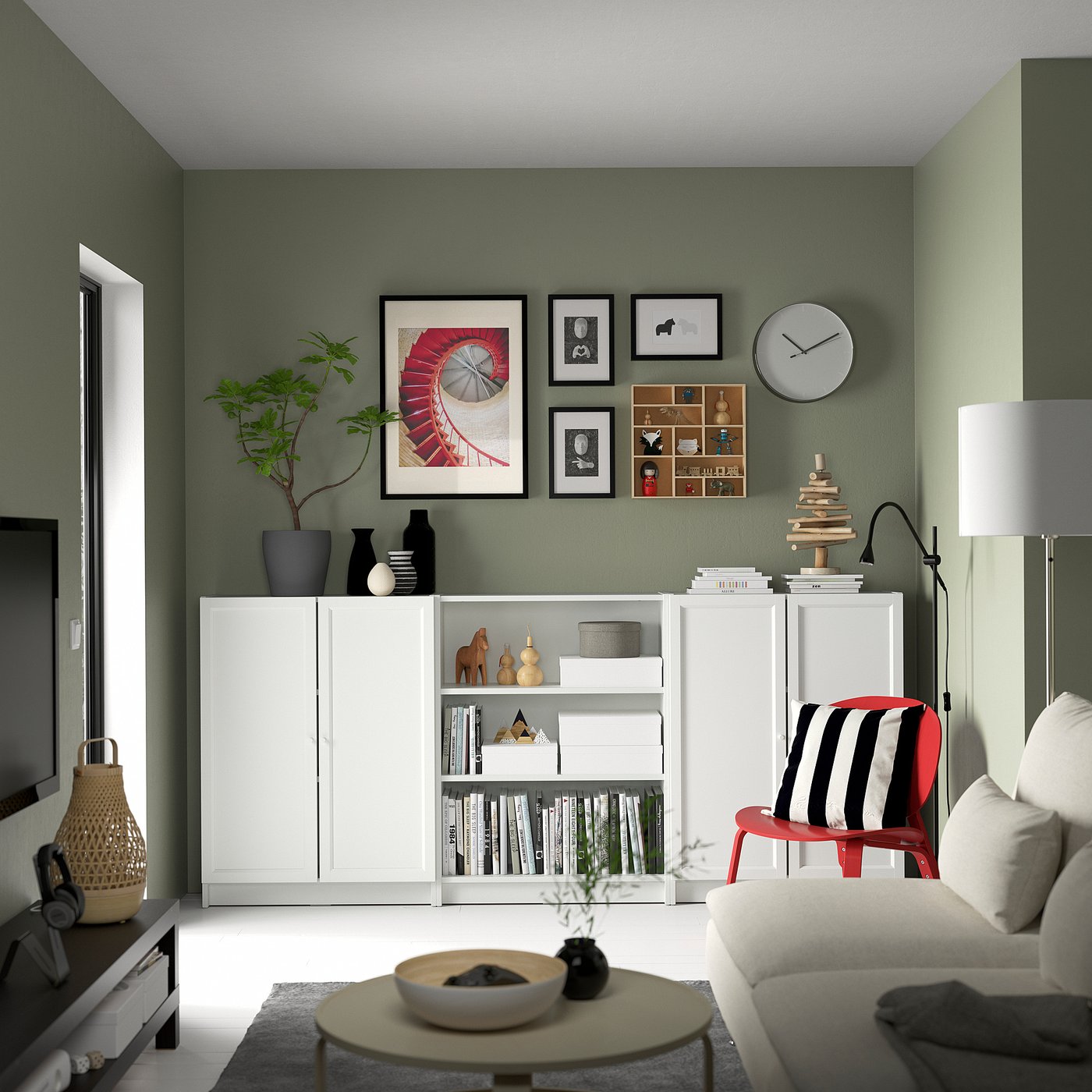 BILLY / OXBERG bookcase combination with doors, white, 240x30x106 cm