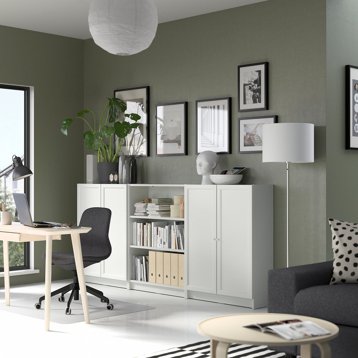BILLY / OXBERG bookcase combination with doors, white, 240x30x106 cm