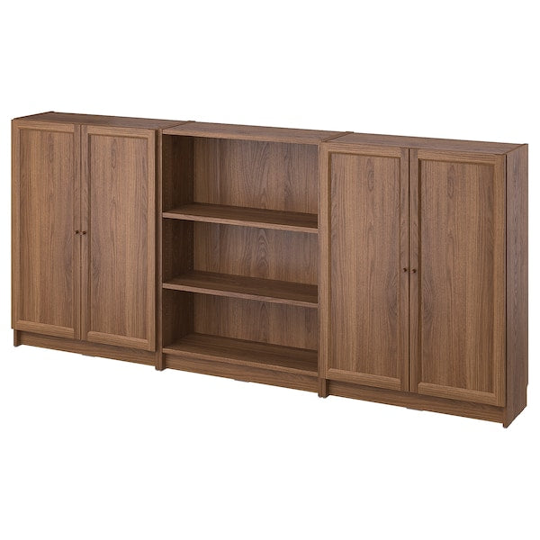 BILLY / OXBERG - Bookcase combination with doors, brown walnut effect,240x30x106 cm