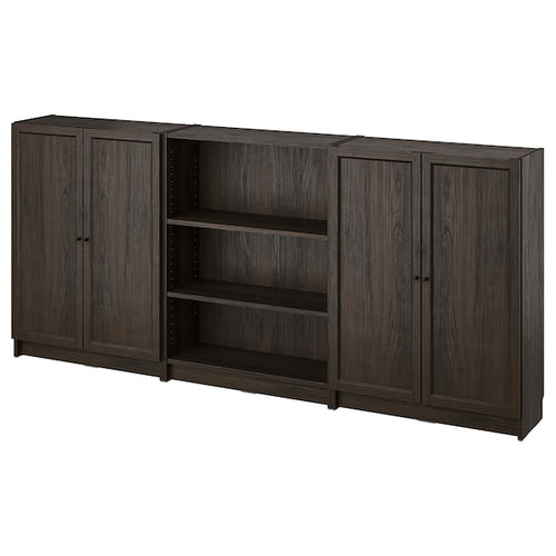 BILLY / OXBERG - Bookcase combination with doors, dark brown oak effect,240x30x106 cm