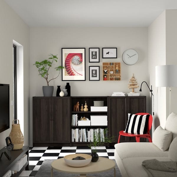 Ikea BILLY / OXBERG - Bookcase combination with doors, dark brown oak effect,240x30x106 cm