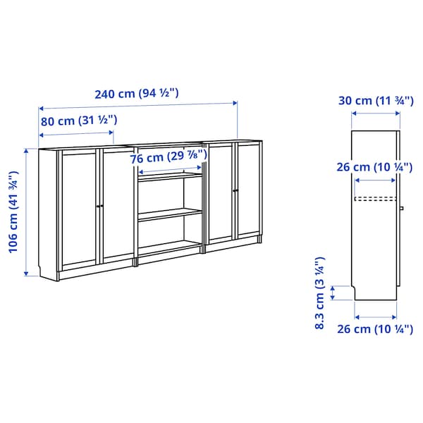 Ikea BILLY / OXBERG - Bookcase combination with doors, dark brown oak effect,240x30x106 cm