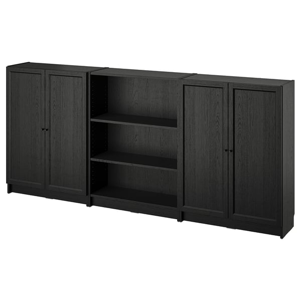 BILLY / OXBERG bookcase combination with doors, black oak effect, 240x30x106 cm