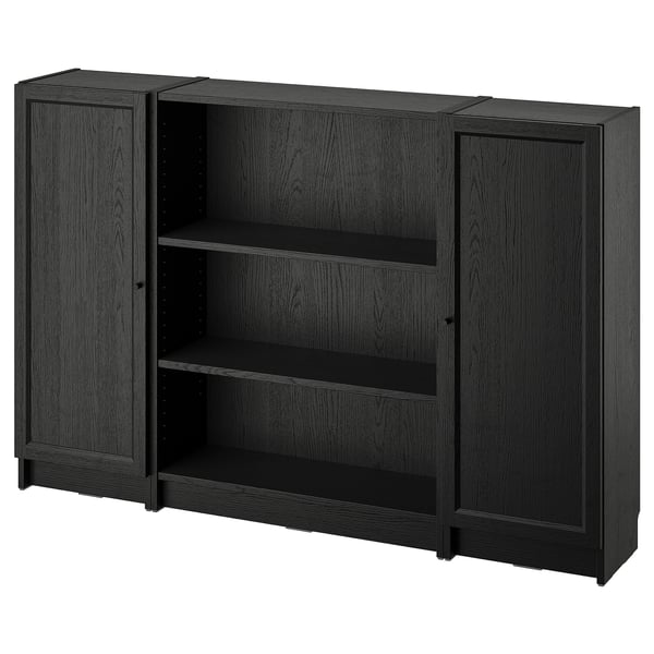 BILLY / OXBERG bookcase combination with doors, black oak effect, 160x106 cm