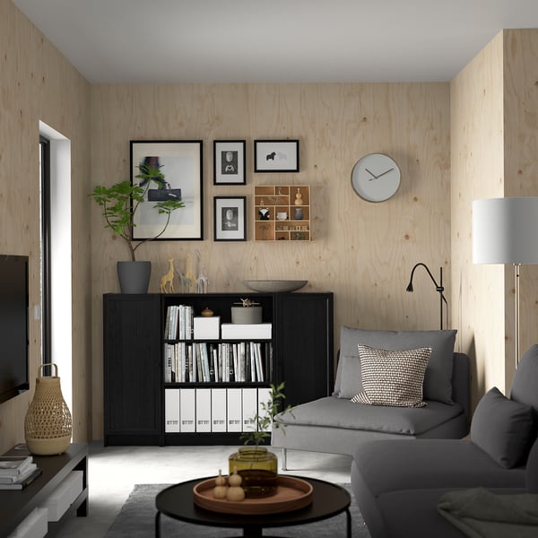 BILLY / OXBERG - BILLY / OXBERG Bookcase combination with doors, black oak effect, 160x106 cm