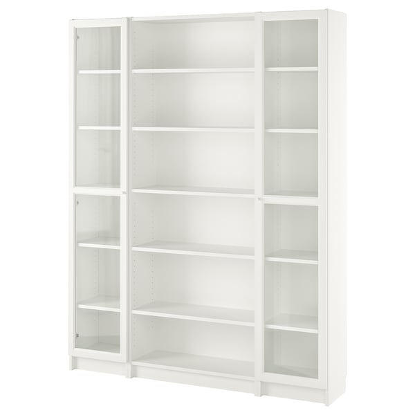 BILLY / OXBERG bookcase combination w glass doors, white, 160x202 cm