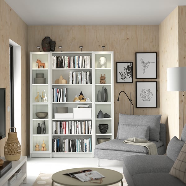 BILLY / OXBERG bookcase combination w glass doors, white, 160x202 cm
