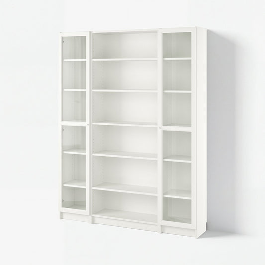 BILLY / OXBERG bookcase combination w glass doors, white, 160x202 cm