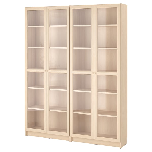 BILLY / OXBERG - Bookcase/glass door combination, birch effect,160x202 cm