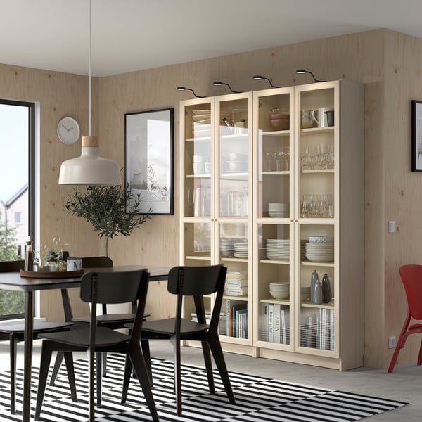 BILLY / OXBERG - Bookcase/glass door combination, birch effect,160x202 cm