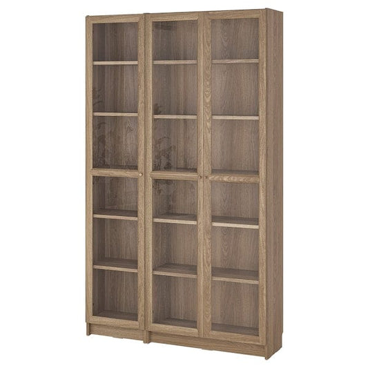 BILLY / OXBERG - Bookcase combination w glass doors, oak effect/clear glass, 120x30x202 cm