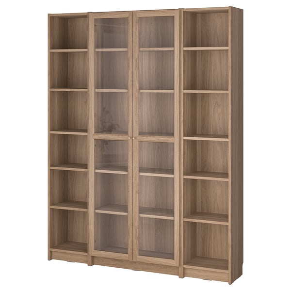 BILLY / OXBERG bookcase combination w glass doors, oak effect, 160x202 cm